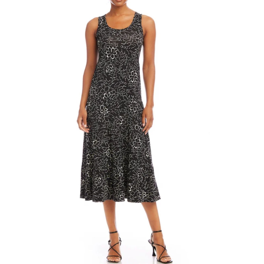 Karen Kane Tiered Midi Dress Women S Black Floral 1L17617 Going Green Casual